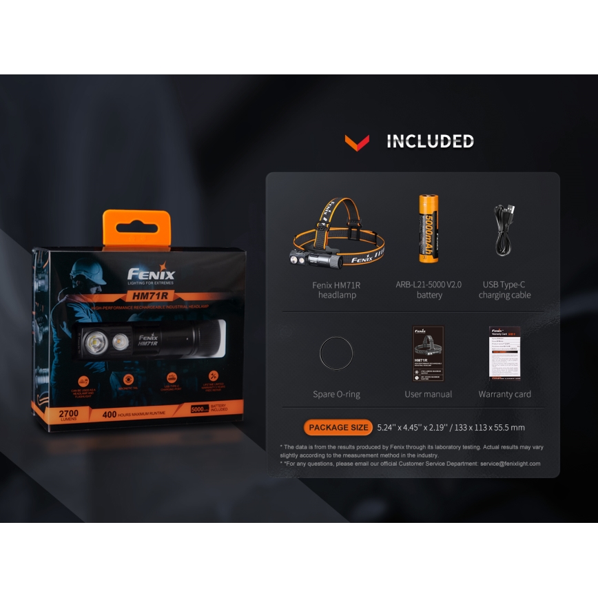 Fenix HM71R - LED pakraunamas žibintuvėlis ant galvos LED/USB IP68 2700 blizgus 400 h 5000 mAh