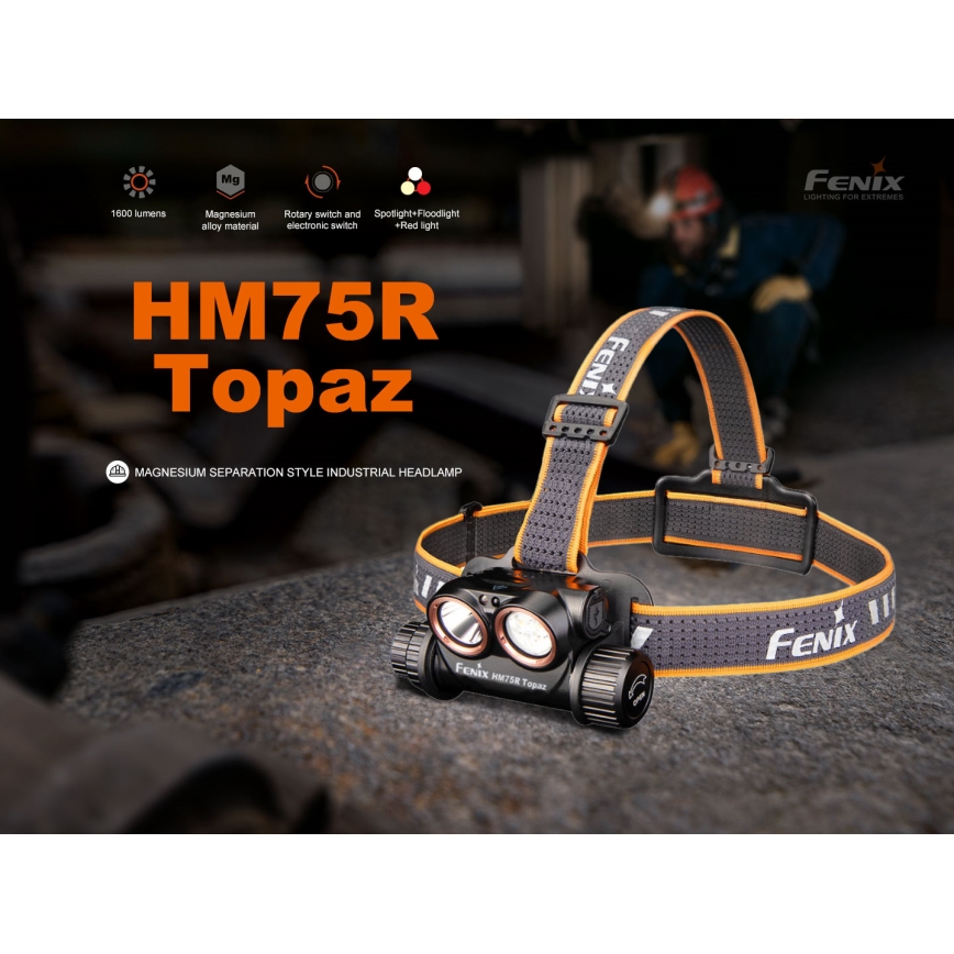 Fenix HM75RTOPAZ - LED Pritemdomas įkraunamas galvos žibintas LED/USB IP68 1600 blizgus 210 h 4000 mAh