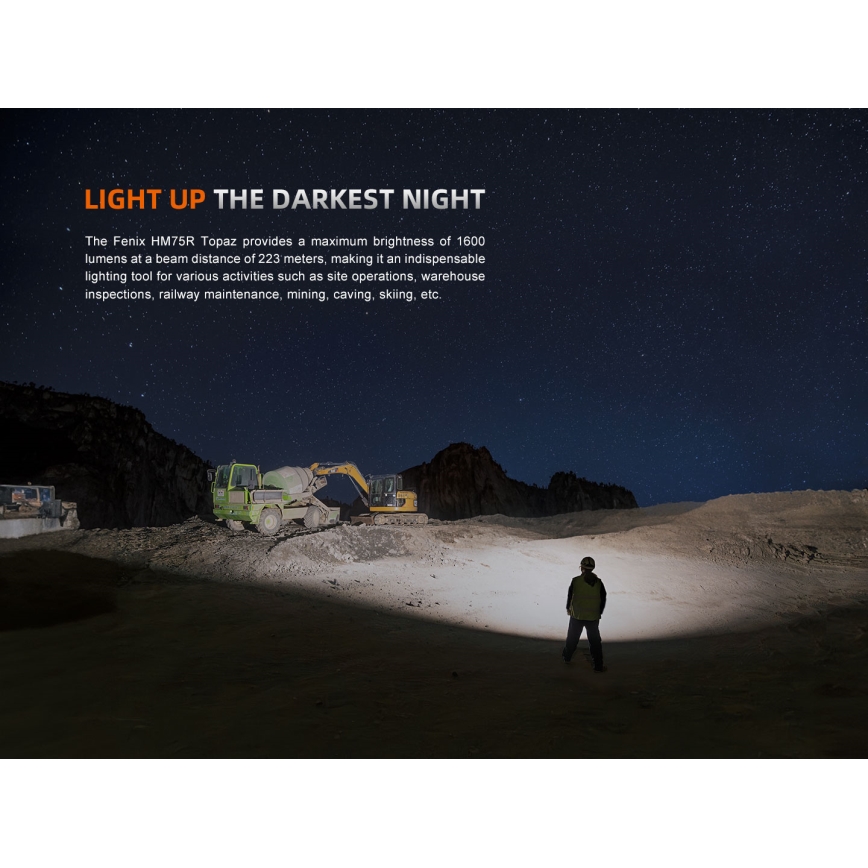 Fenix HM75RTOPAZ - LED Pritemdomas įkraunamas galvos žibintas LED/USB IP68 1600 blizgus 210 h 4000 mAh