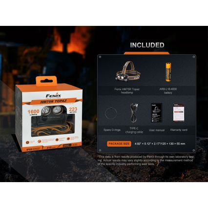 Fenix HM75RTOPAZ - LED Pritemdomas įkraunamas galvos žibintas LED/USB IP68 1600 blizgus 210 h 4000 mAh