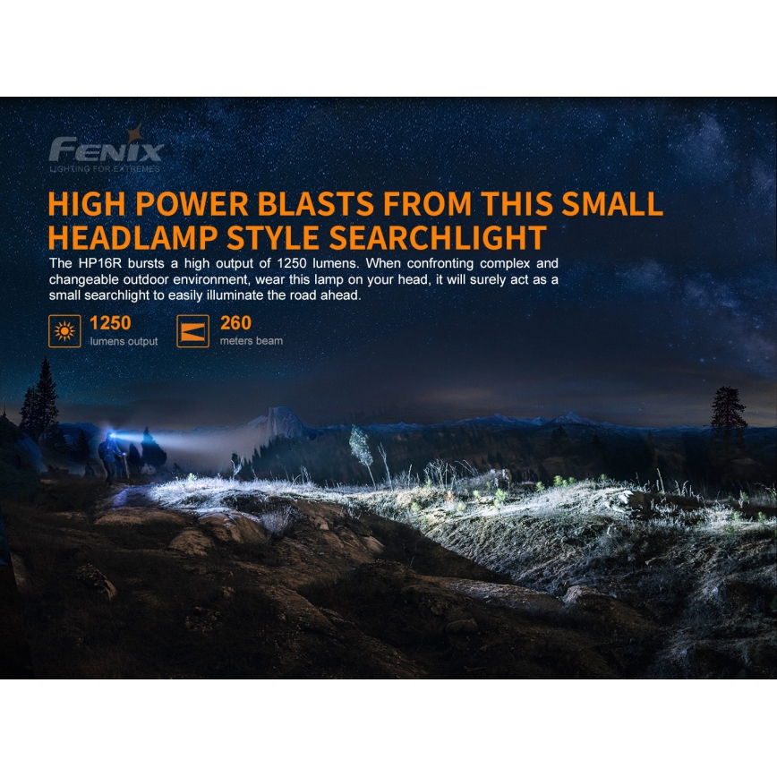 Fenix HP16R1250 - LED pakraunamas žibintuvėlis ant galvos 3xLED/USB 4xAA IP66 1250 lm 600 h 3000 mAh