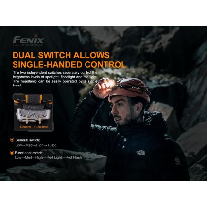 Fenix HP16R1250 - LED pakraunamas žibintuvėlis ant galvos 3xLED/USB 4xAA IP66 1250 lm 600 h 3000 mAh