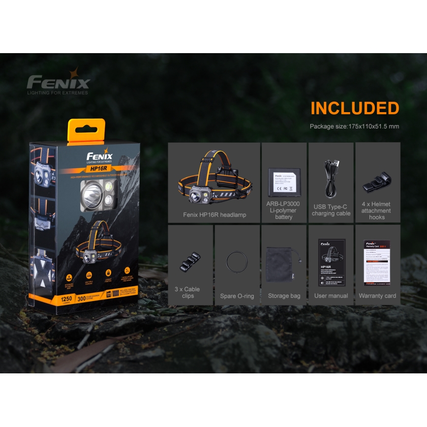 Fenix HP16R1250 - LED pakraunamas žibintuvėlis ant galvos 3xLED/USB 4xAA IP66 1250 lm 600 h 3000 mAh