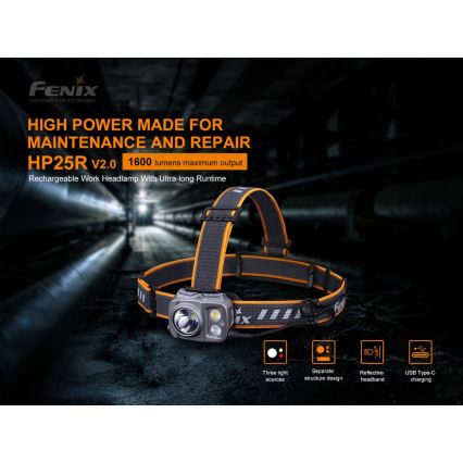 Fenix HP25RV20-LED Pritemdomas įkraunamas galvos žibintas 3xLED/1x21700 IP66 1600 lm 800 h