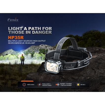 Fenix HP35R - reguliuojamas įkraunamas LED galvos žibintas LED/USB 5000 mAh IP66 4000 lm 500 h juodas