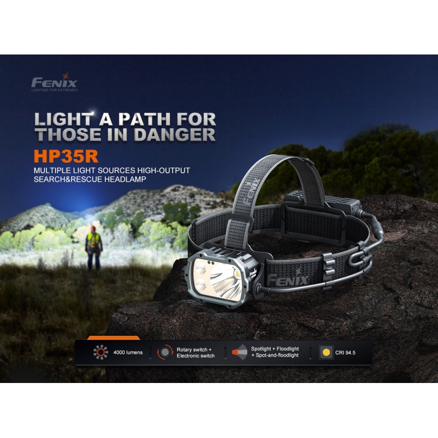 Fenix HP35R - reguliuojamas įkraunamas LED galvos žibintas LED/USB 5000 mAh IP66 4000 lm 500 h juodas