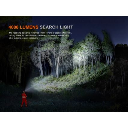 Fenix HP35R - reguliuojamas įkraunamas LED galvos žibintas LED/USB 5000 mAh IP66 4000 lm 500 h juodas