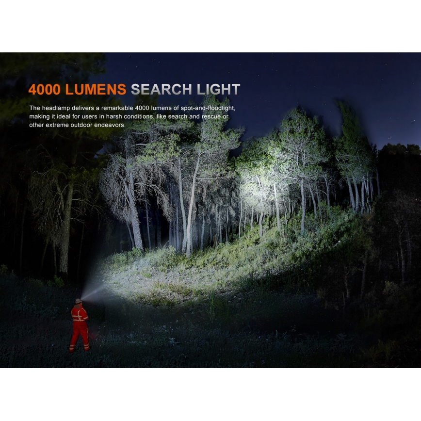 Fenix HP35R - reguliuojamas įkraunamas LED galvos žibintas LED/USB 5000 mAh IP66 4000 lm 500 h juodas