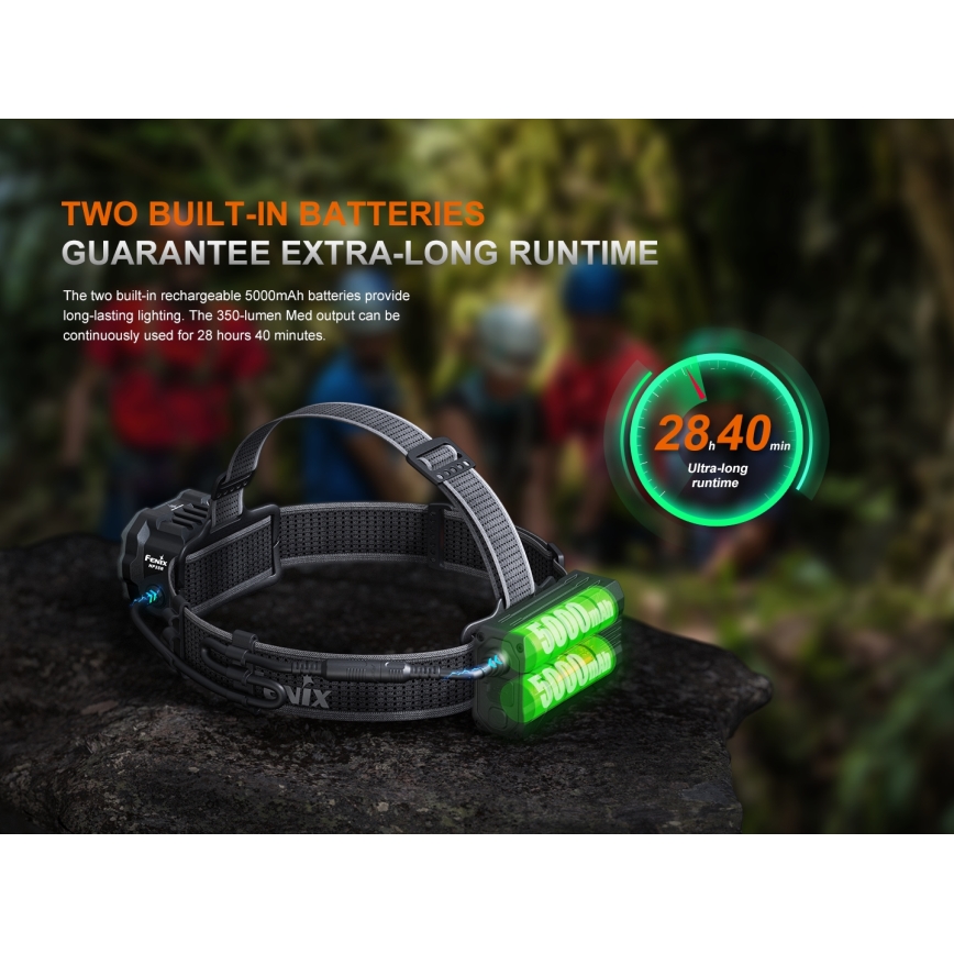 Fenix HP35R - reguliuojamas įkraunamas LED galvos žibintas LED/USB 5000 mAh IP66 4000 lm 500 h juodas