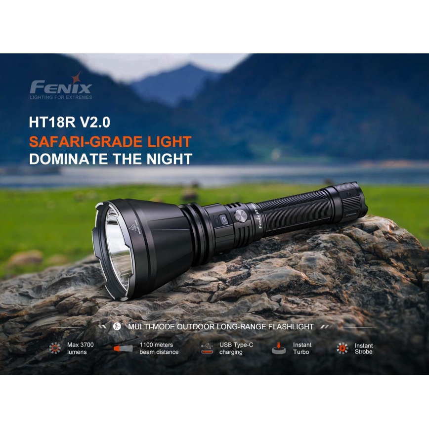 Fenix HT18RV20 - įkraunamas LED žibintuvėlis su reguliuojamu ryškumu LED/USB 6000 mAh IP68 3700 lm 87 h juodas