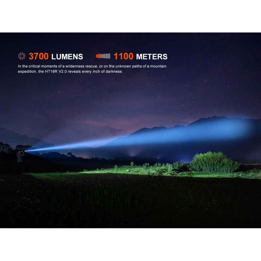 Fenix HT18RV20 - įkraunamas LED žibintuvėlis su reguliuojamu ryškumu LED/USB 6000 mAh IP68 3700 lm 87 h juodas