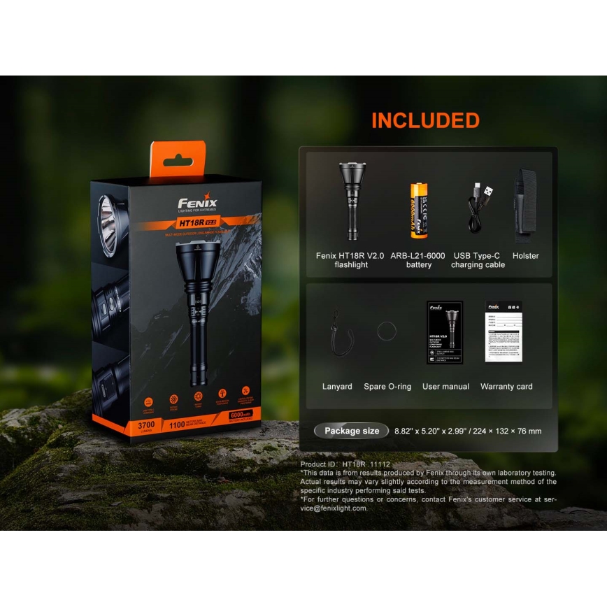 Fenix HT18RV20 - įkraunamas LED žibintuvėlis su reguliuojamu ryškumu LED/USB 6000 mAh IP68 3700 lm 87 h juodas