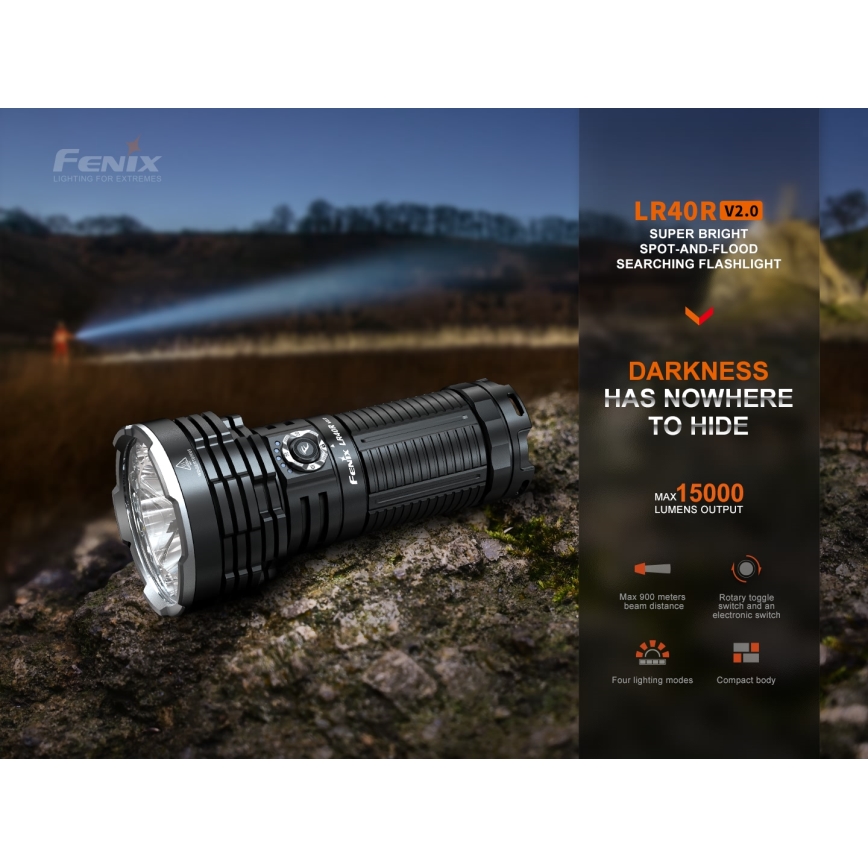 Fenix LR40RV20 - LED pakraunamas žibintuvėlis LED/USB IP68 15000 blizgus 177 h 5000 mAh