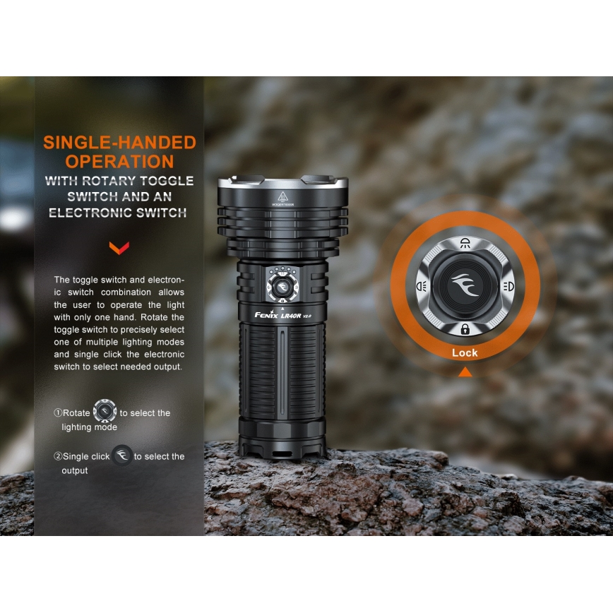 Fenix LR40RV20 - LED pakraunamas žibintuvėlis LED/USB IP68 15000 blizgus 177 h 5000 mAh