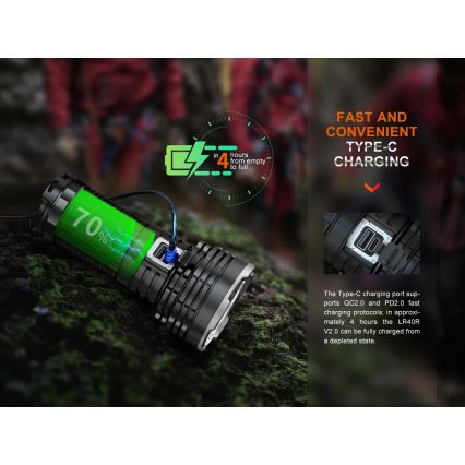 Fenix LR40RV20 - LED pakraunamas žibintuvėlis LED/USB IP68 15000 blizgus 177 h 5000 mAh