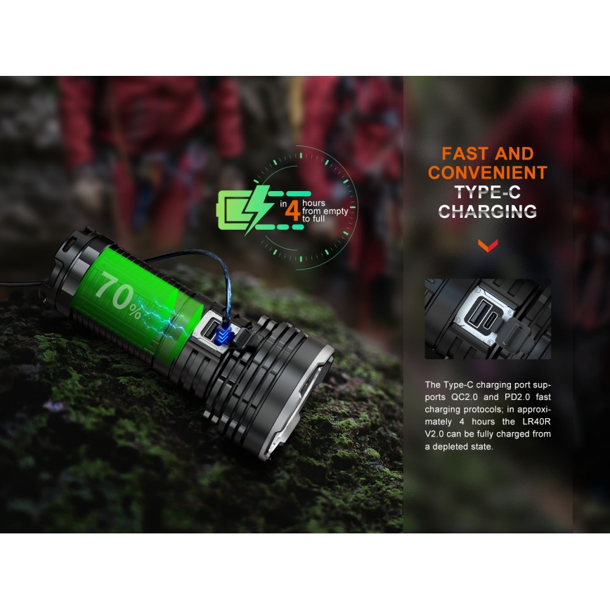 Fenix LR40RV20 - LED pakraunamas žibintuvėlis LED/USB IP68 15000 blizgus 177 h 5000 mAh