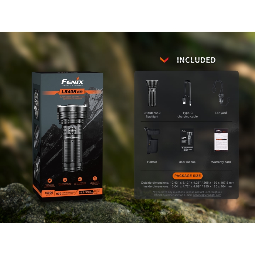 Fenix LR40RV20 - LED pakraunamas žibintuvėlis LED/USB IP68 15000 blizgus 177 h 5000 mAh
