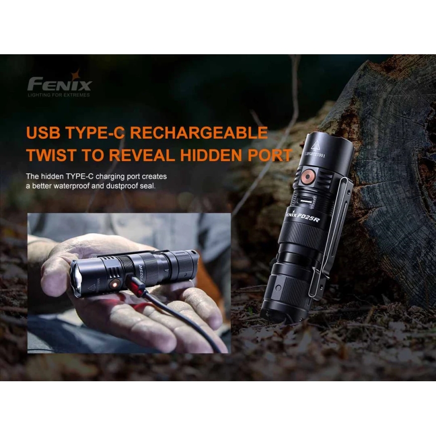 Fenix PD25R - LED pakraunamas žibintuvėlis LED/USB/1xCR123A IP68 800 lm 70 h 700 mAh