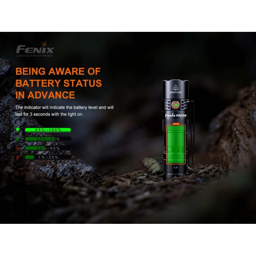 Fenix PD25R - LED pakraunamas žibintuvėlis LED/USB/1xCR123A IP68 800 lm 70 h 700 mAh