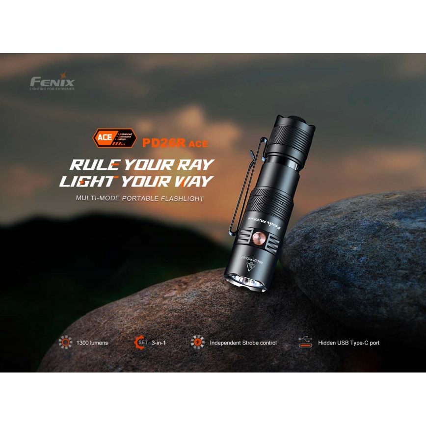 Fenix PD26RACE - reguliuojamo ryškumo įkraunamas LED žibintuvėlis LED/USB 1600 mAh IP68 1300 lm 556 h juodas
