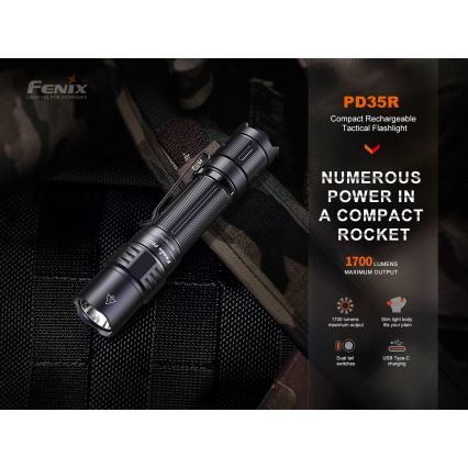 Fenix PD35R - LED pakraunamas žibintuvėlis LED/USB/2xCR123A IP68 1700 lm 100 h 3400 mAh