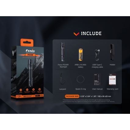 Fenix PD35R - LED pakraunamas žibintuvėlis LED/USB/2xCR123A IP68 1700 lm 100 h 3400 mAh