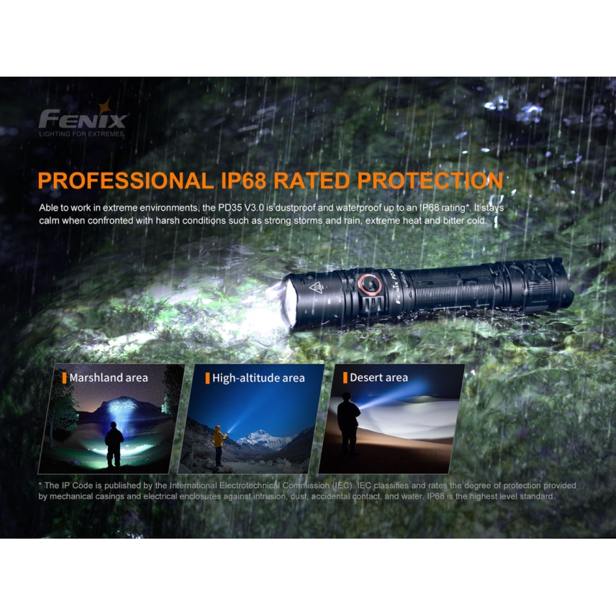 Fenix PD35V30 - LED pakraunamas žibintuvėlis LED/USB/2xCR123A IP68 1700 blizgus 230 h 2600 mAh