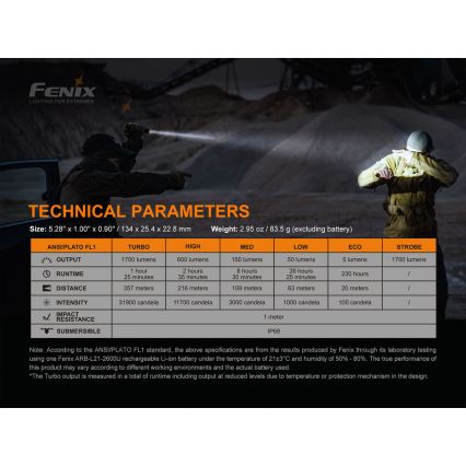 Fenix PD35V30 - LED pakraunamas žibintuvėlis LED/USB/2xCR123A IP68 1700 blizgus 230 h 2600 mAh