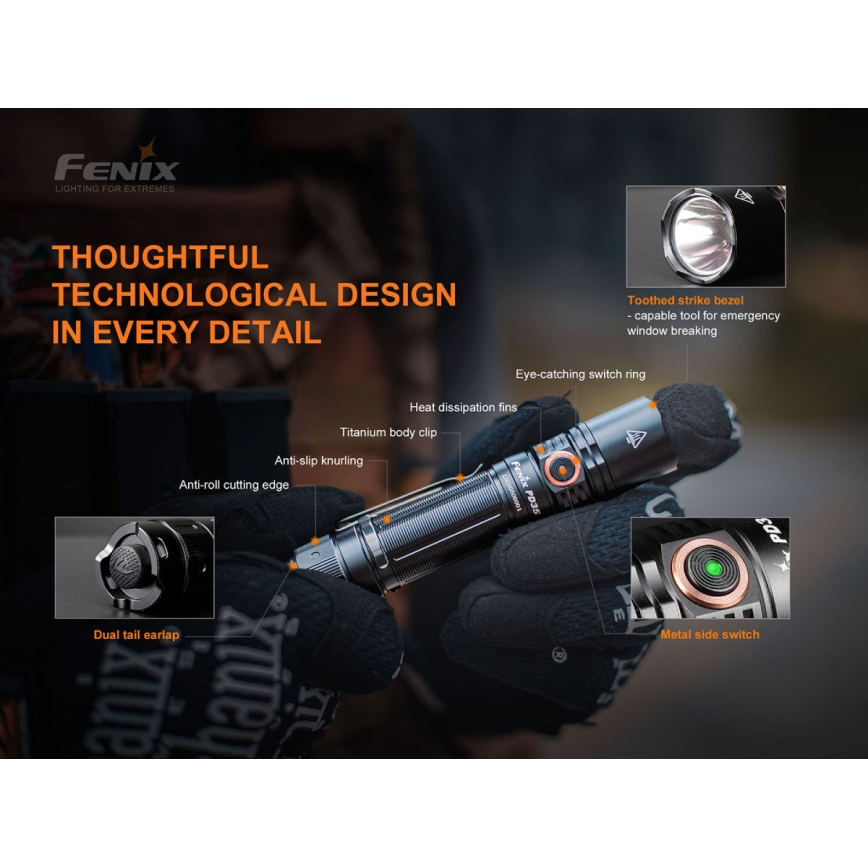 Fenix PD35V30 - LED pakraunamas žibintuvėlis LED/USB/2xCR123A IP68 1700 blizgus 230 h 2600 mAh