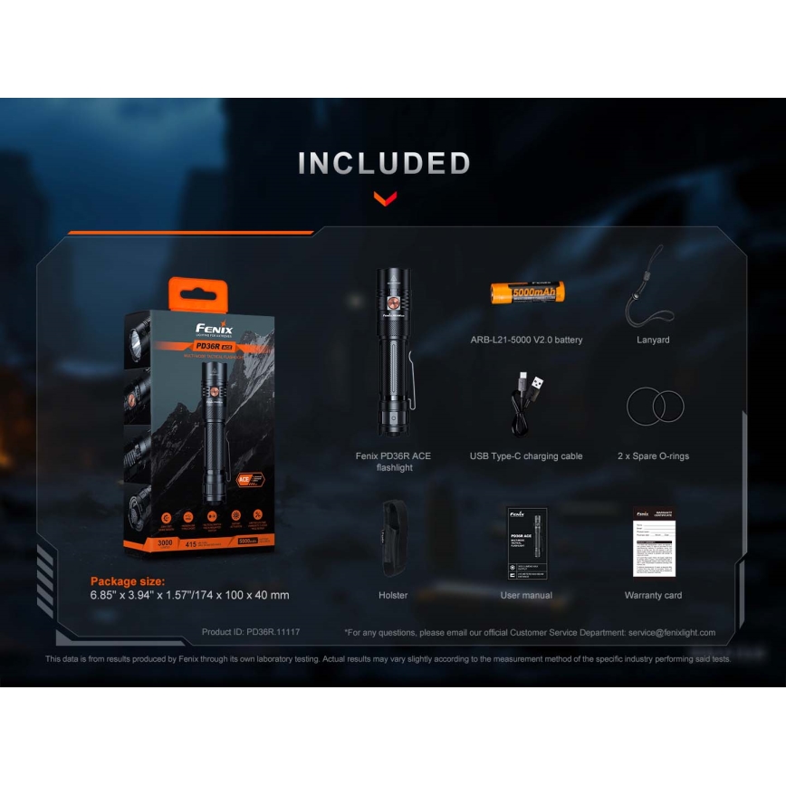 Fenix PD36RACE - reguliuojamo ryškumo įkraunamas LED žibintas LED/USB 5000 mAh IP68 3000 lm 63,45 h juodas