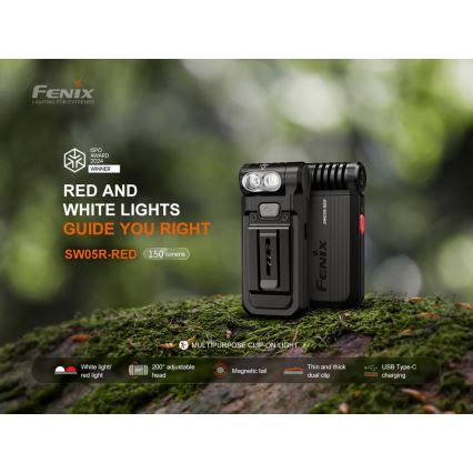 Fenix SW05RREDBLC - LED Pritemdomas įkraunamas žibintuvėlis LED/USB IPX6 150 lm 49 h juoda