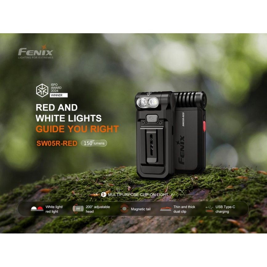 Fenix SW05RREDBLC - LED Pritemdomas įkraunamas žibintuvėlis LED/USB IPX6 150 lm 49 h juoda