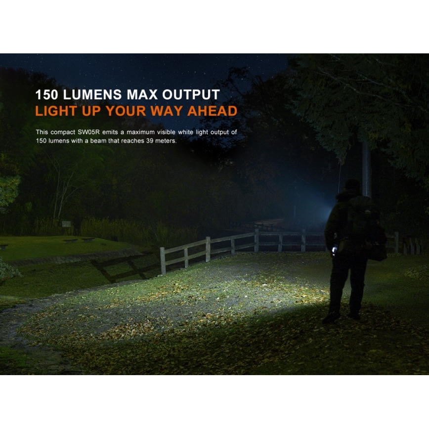 Fenix SW05RREDBLC - LED Pritemdomas įkraunamas žibintuvėlis LED/USB IPX6 150 lm 49 h juoda