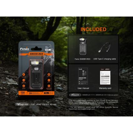 Fenix SW05RREDBLC - LED Pritemdomas įkraunamas žibintuvėlis LED/USB IPX6 150 lm 49 h juoda