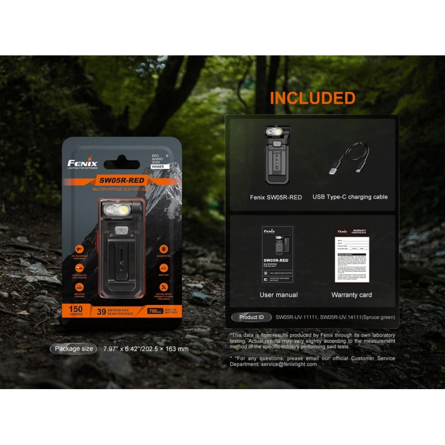 Fenix SW05RREDBLC - LED Pritemdomas įkraunamas žibintuvėlis LED/USB IPX6 150 lm 49 h juoda