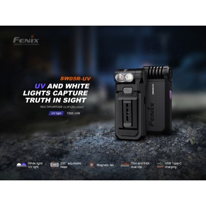 Fenix SW05RUVBLC - LED Pritemdomas įkraunamas žibintuvėlis LED/USB IPX6 150 lm 49 h 700 mAh juoda