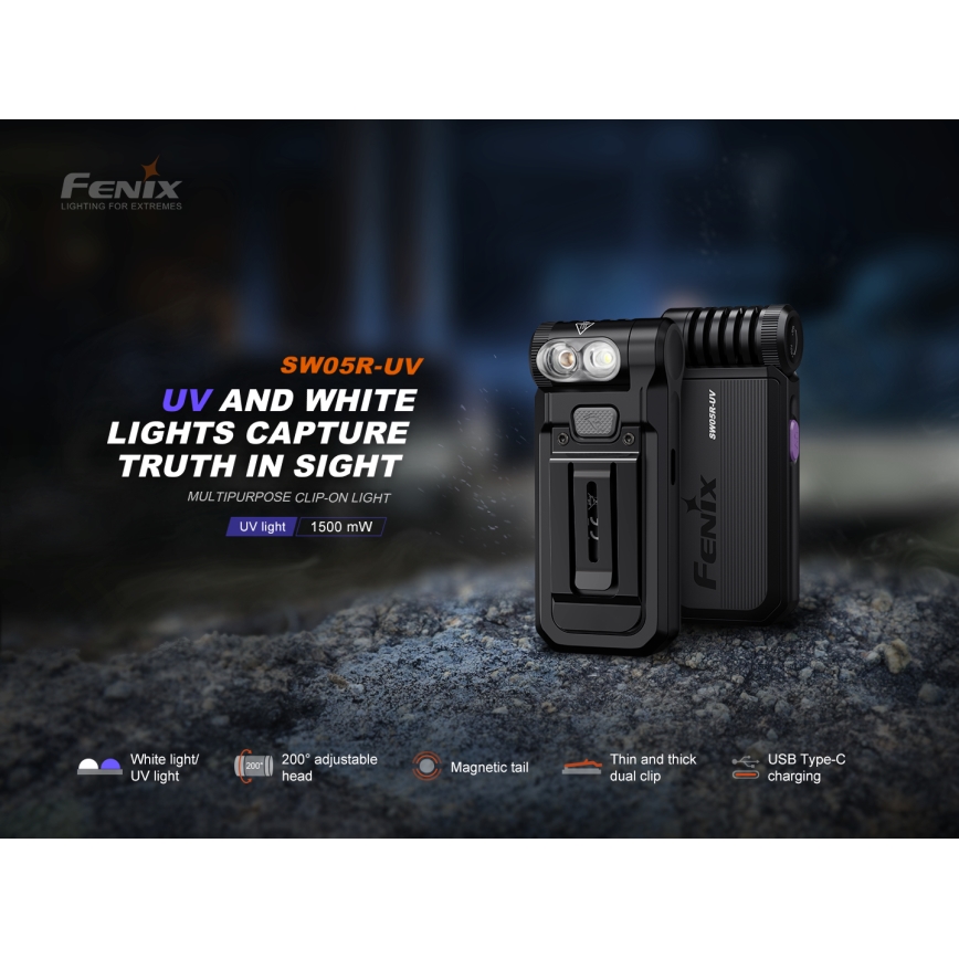 Fenix SW05RUVBLC - LED Pritemdomas įkraunamas žibintuvėlis LED/USB IPX6 150 lm 49 h 700 mAh juoda