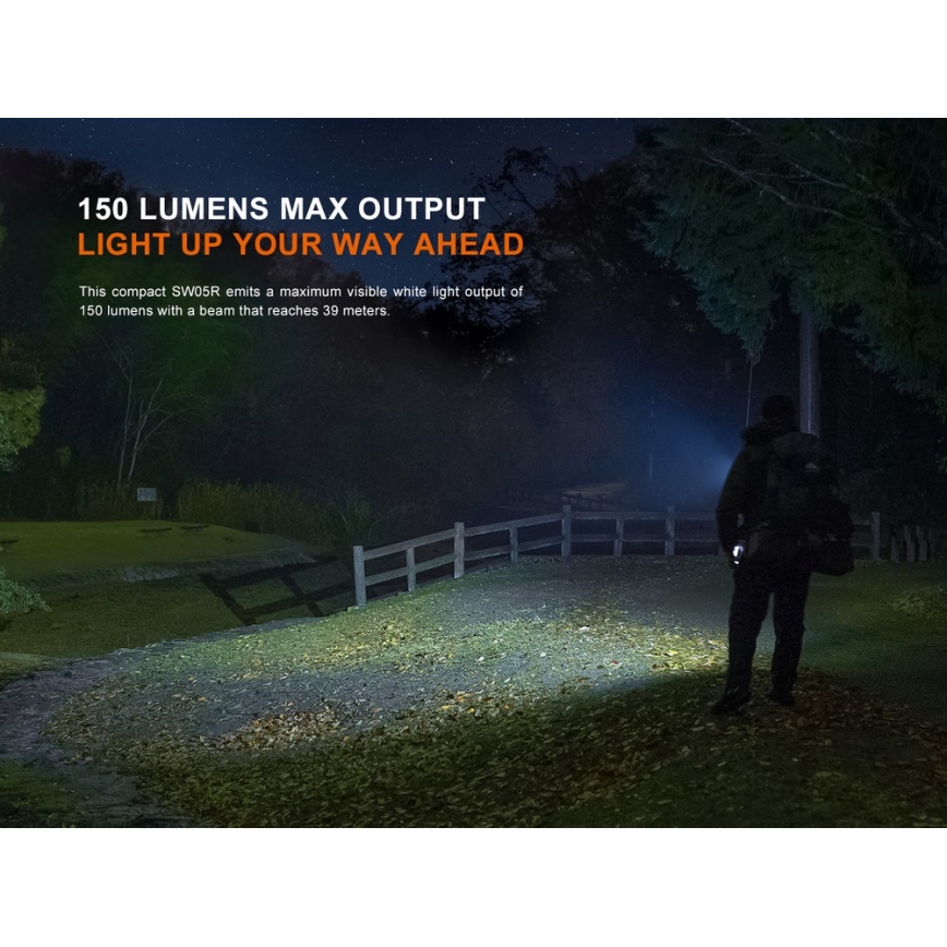 Fenix SW05RUVBLC - LED Pritemdomas įkraunamas žibintuvėlis LED/USB IPX6 150 lm 49 h 700 mAh juoda