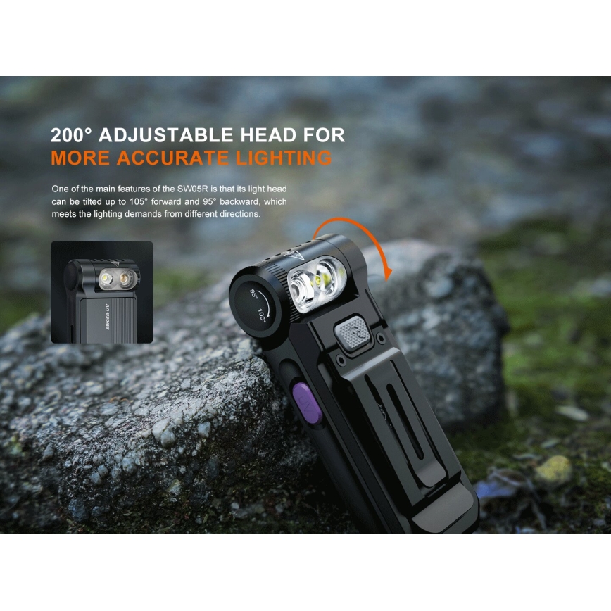 Fenix SW05RUVBLC - LED Pritemdomas įkraunamas žibintuvėlis LED/USB IPX6 150 lm 49 h 700 mAh juoda