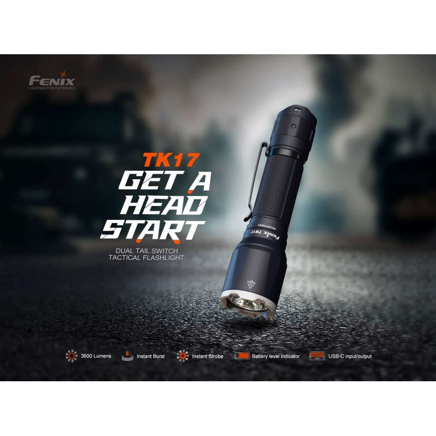 Fenix TK17BLK - reguliuojamas įkraunamas žibintuvėlis LED/USB 6000 mAh IP68 3600 lm 60 val. juodas
