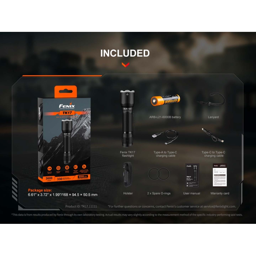 Fenix TK17BLK - reguliuojamas įkraunamas žibintuvėlis LED/USB 6000 mAh IP68 3600 lm 60 val. juodas