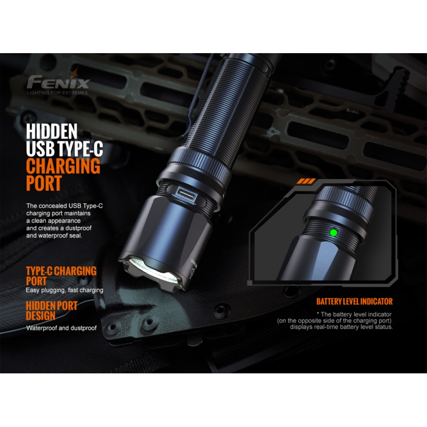 Fenix TK20RV20 – LED Taktinis įkraunamas žibintuvėlis LED/USB IP68 3000 lm 48 val.