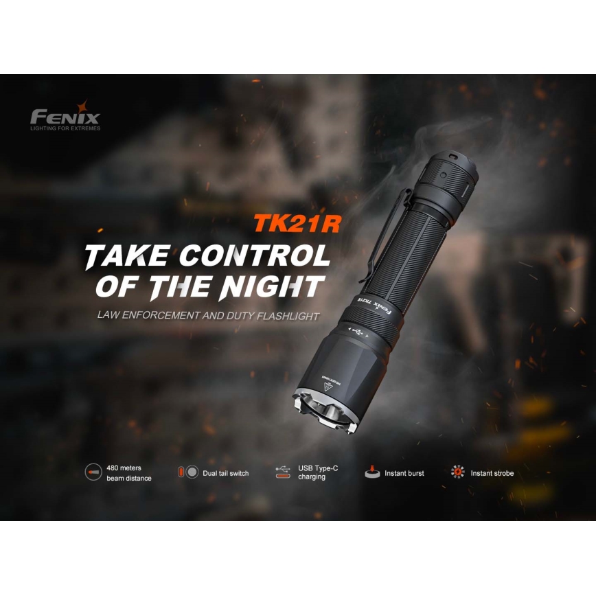 Fenix TK21RBLK - įkraunamas LED žibintuvėlis su reguliuojamu ryškumu LED/USB 6000 mAh IP68 3600 lm 72,5 val. juodas