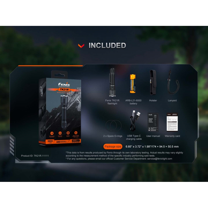 Fenix TK21RBLK - įkraunamas LED žibintuvėlis su reguliuojamu ryškumu LED/USB 6000 mAh IP68 3600 lm 72,5 val. juodas