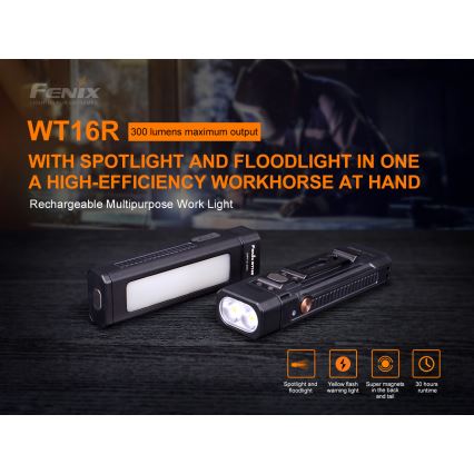 Fenix WT16R - LED Įkraunamas žibintuvėlis 2xLED/USB IP66 300 lm 30 valandų