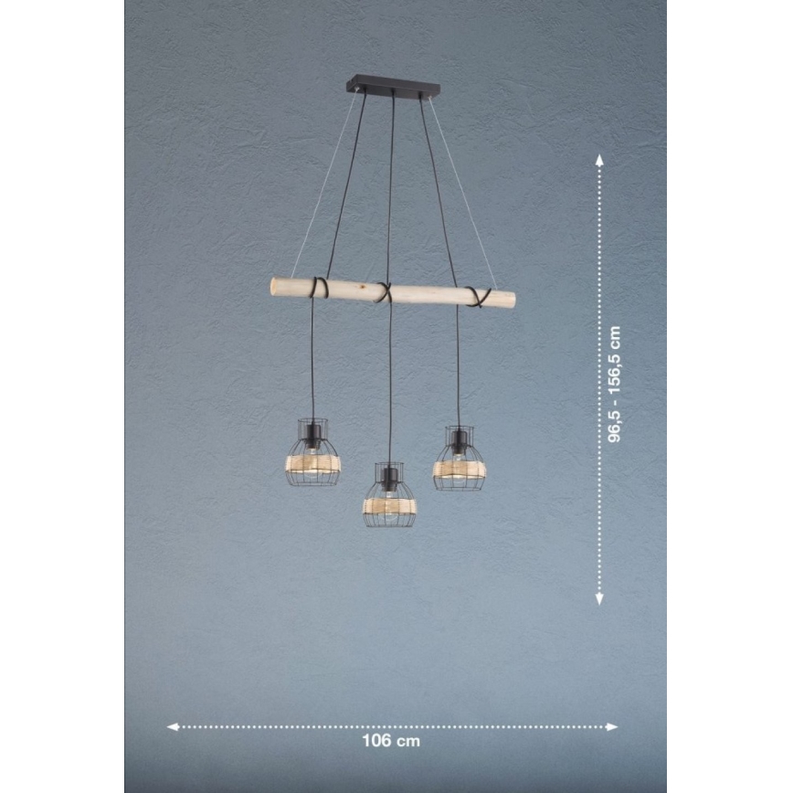 Fischer & Honsel 60798 - Pakabinamas sietynas STRAW 3xE27/40W/230V