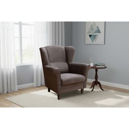 GALA krėslas su sparneliais, tamsiai rudos spalvos