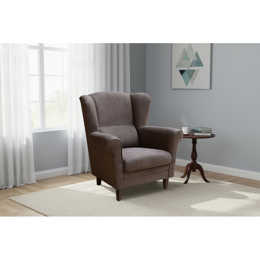 GALA krėslas su sparneliais, tamsiai rudos spalvos