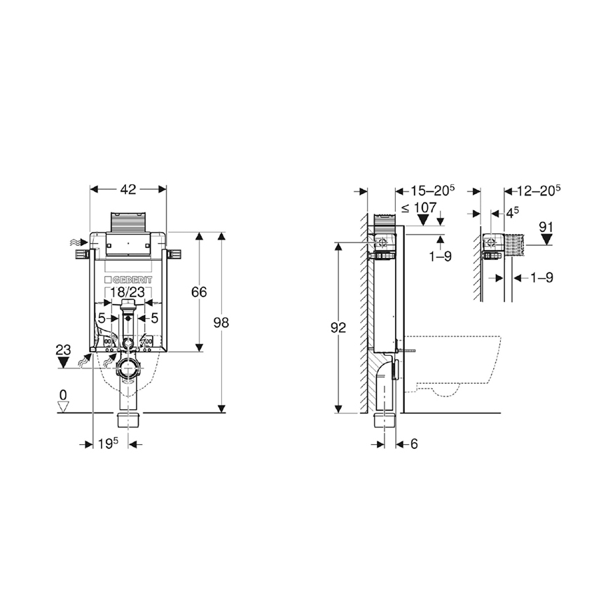 Geberit 110.010.00.1 - Potinkinis modulis pakabinamo klozeto Kombifix 98 cm
