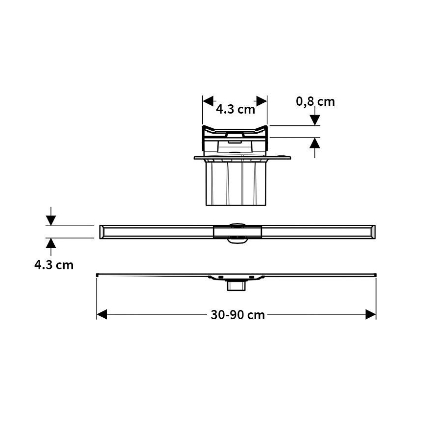 Geberit 154.453.KS.1 - Nuotekų latakas CleanLine 90x4,3 cm iš nerūdijančio plieno